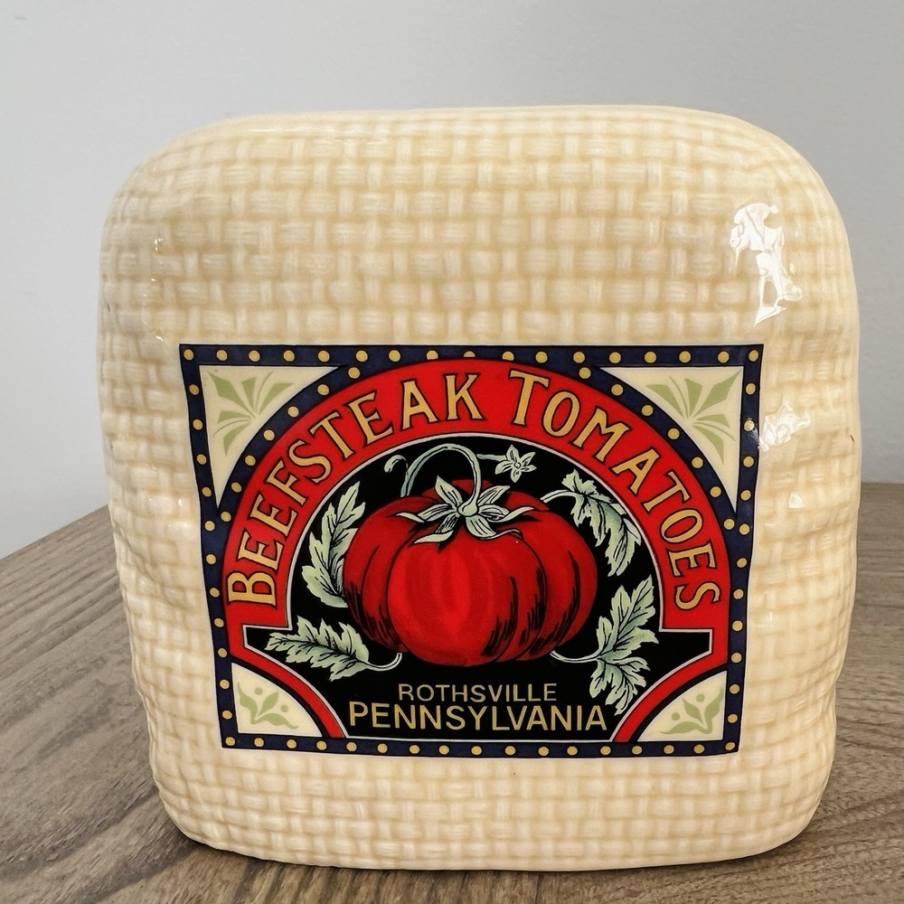H & HD 1988 Ceramic Napkin Holder Mail Letters Beefsteak Tomatoes Rothsville PA